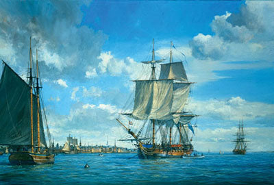 HMS ACTIVE in Boston Harbor Offset Litho RE s/n - SKU 1007458