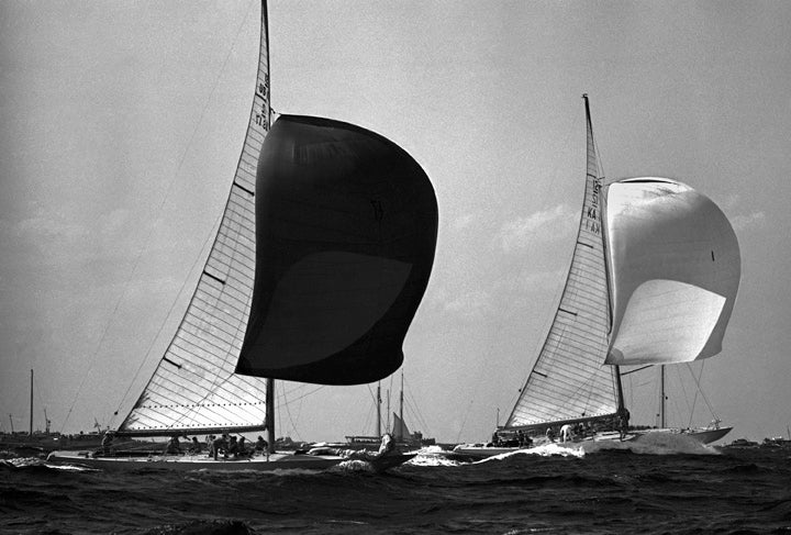 GRETEL AND WEATHERLY, 1962 <br />The Australian challenges in 1962 and 1967 brought a burst of renewed energy to the races. Gretel surfed past Weatherly and went on to win this second race by seventeen seconds.