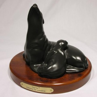 Touch Me Resin Sculpture (Harbor Seal with pup) 